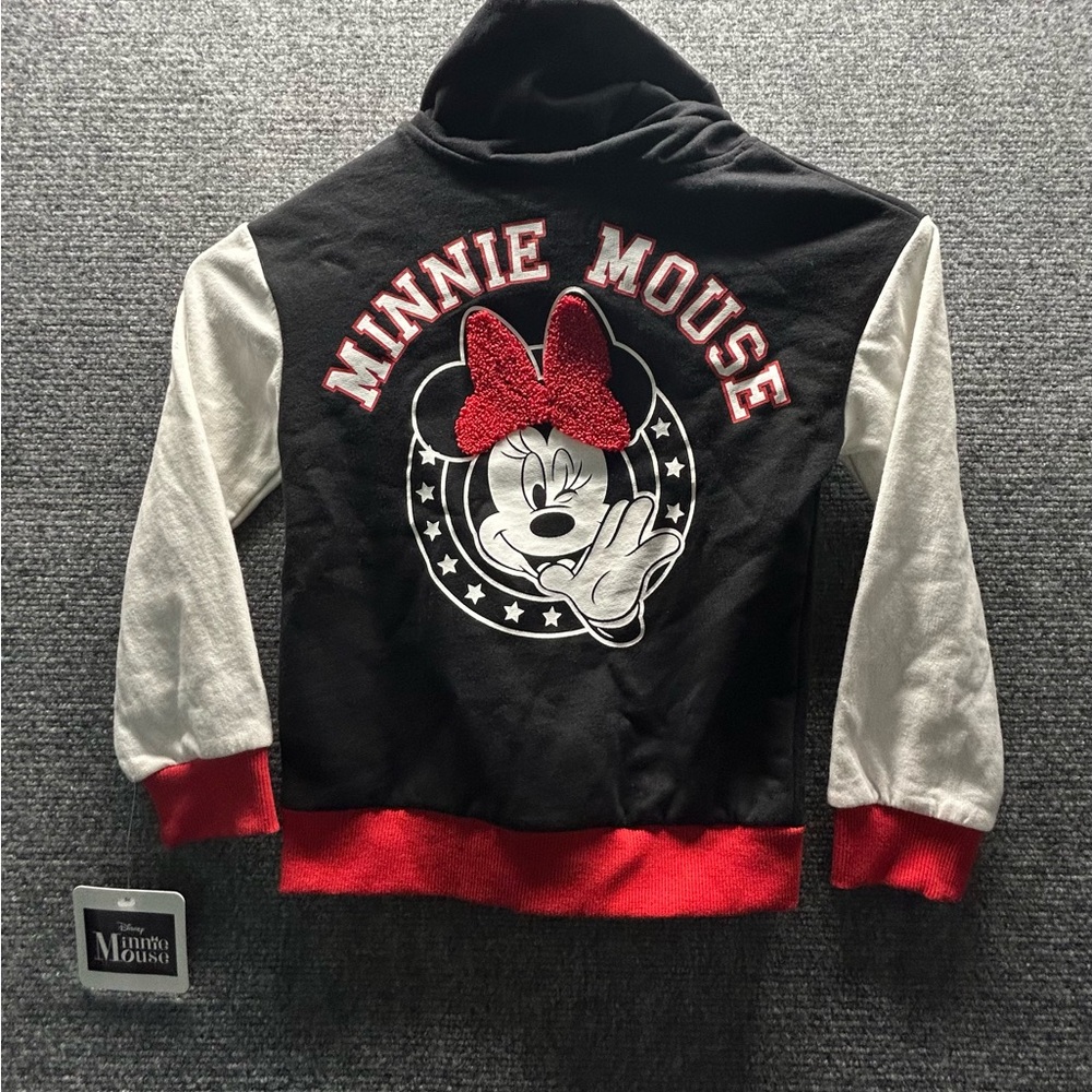 Disney Minnie Mouse Size 4 Kids Black, White, and Red Zip-Up Hoodie Jacket